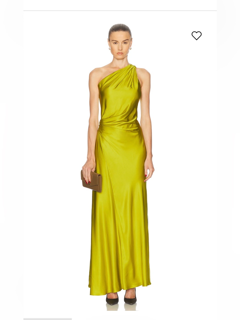 A.L.C. Aster One-Shoulder Satin Maxi Dress in Lime Green